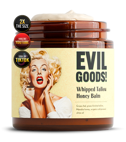 EVIL GOODS! Whipped Beef Tallow and Manuka Honey Balm, 4oz, Organic Face Cream, Moisturizer, Body Lotion, Skin Care and Lip Balm